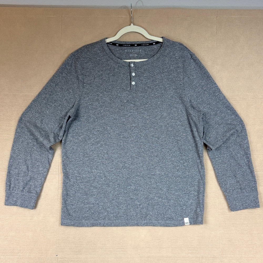 Magnolia Home No 16 Mens Heather Gray Long Sleeve Henley Shirt L L/G - Picture 1 of 14